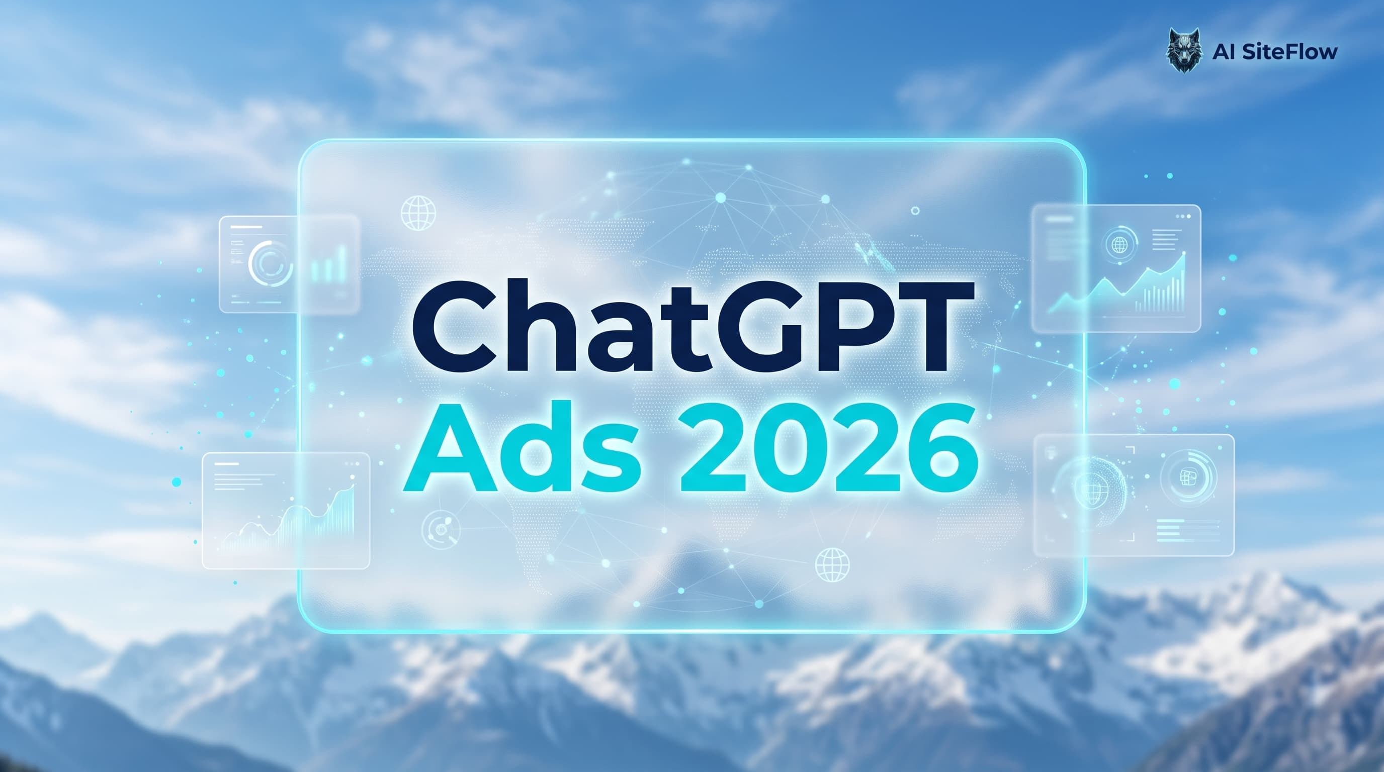ChatGPT Ads 2026 global advertising expansion editorial artwork by AI SiteFlow.