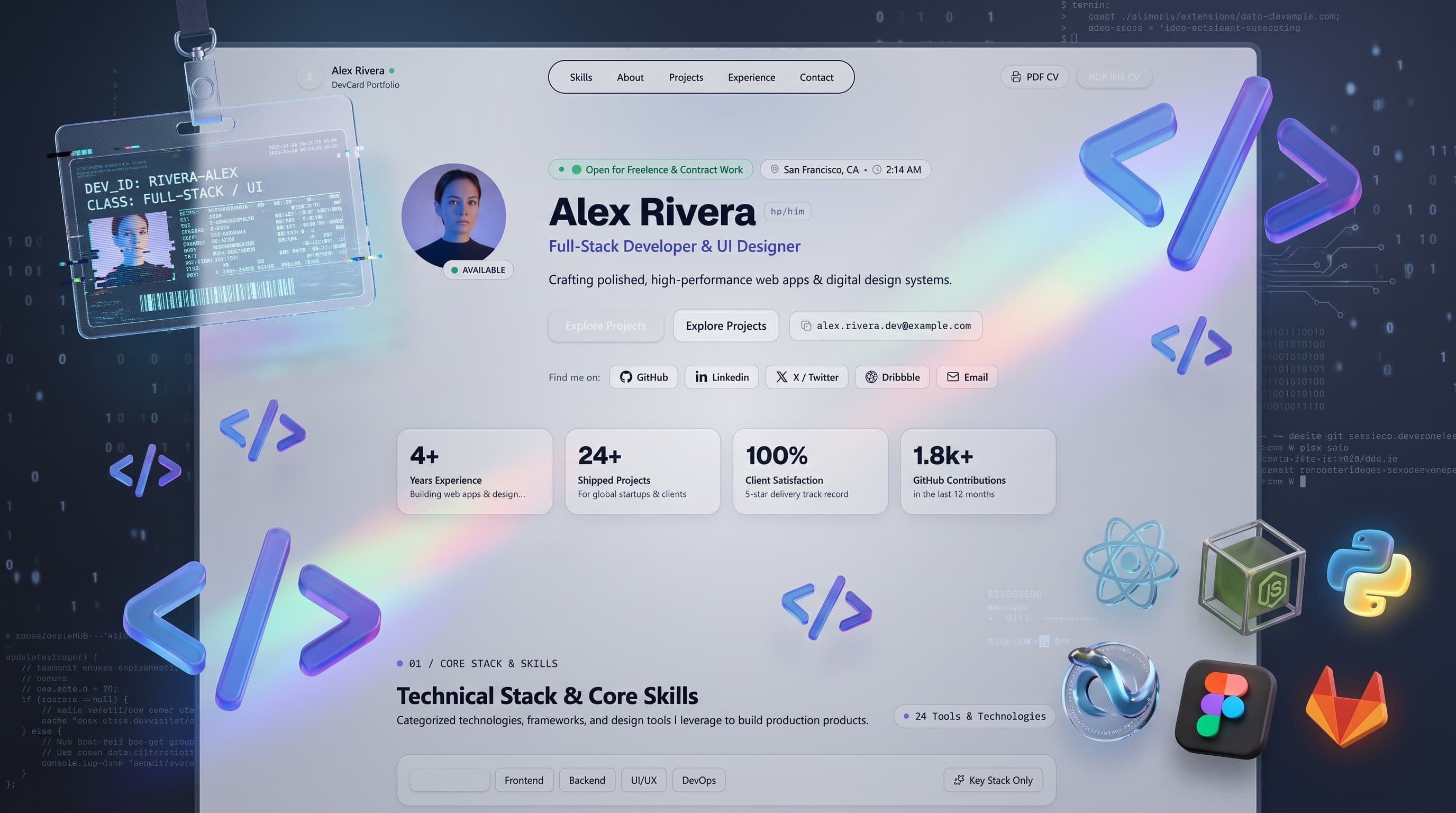 DevCard — Minimalist Portfolio
